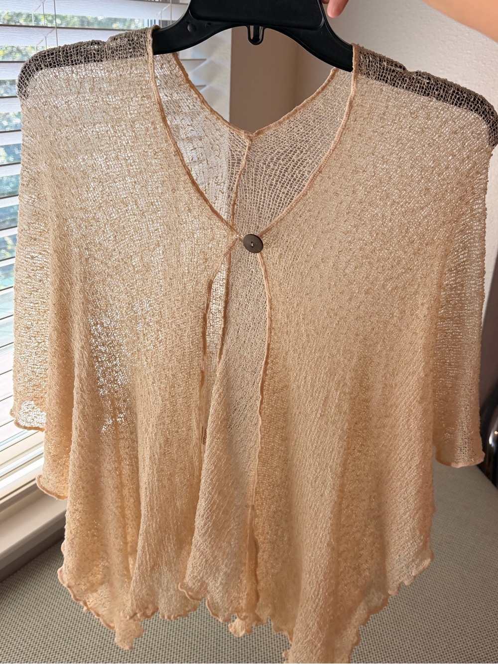 Lightweight Pale Peach Knit Button Cape Shawl #053